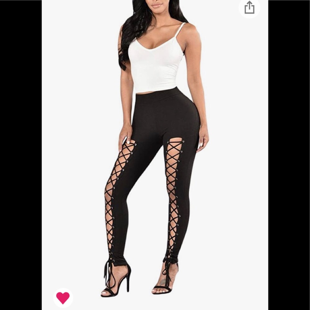 Hot❤️🔥NWT Sexy Lace Up Black Pants - Picture 1 of 14